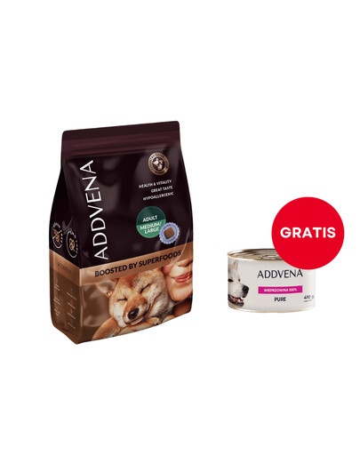 ADDVENA Boosted by Superfoods Adult medium&large 2,5kg keskmist ja suurt tõugu koertele + tina TASUTA