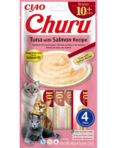 INABA Churu Cat Senior Tuna with Salmon 4x14g reumahõrgutis vanematele kassidele tuunikala ja lõhega