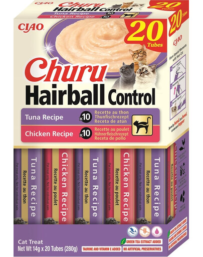 INABA Churu Cat Hairball 20x14g tuunikala ja kana kreemjas maiuspala kassile