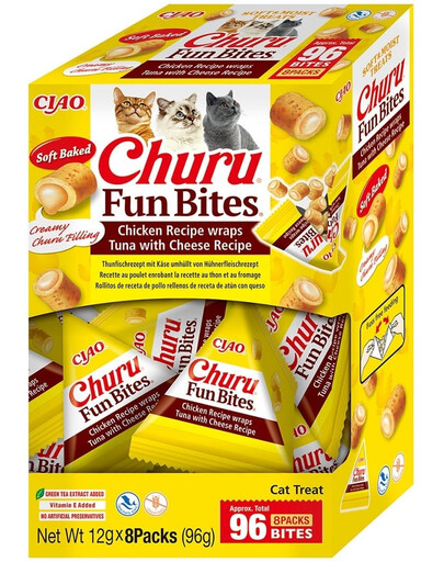 INABA Cat Fun Bites Chicken with Tun and Cheese 8x12g kanaga, tuunikala ja juustuga wrapid kassile