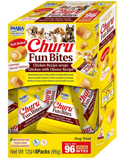INABA Dog Churu Fun Bites Chicken with Cheese 8x12g kana-juustu wrap koerale