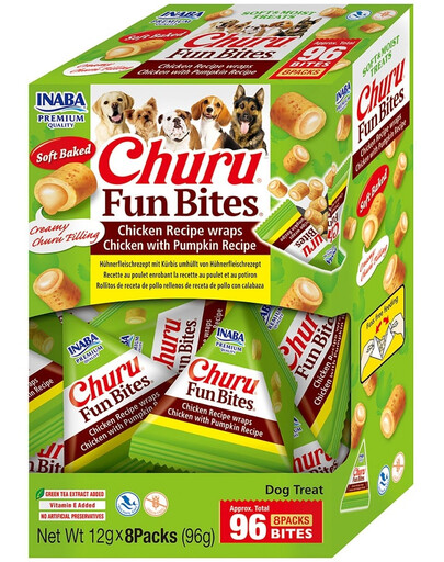 INABA Dog Churu Fun Bites Chicken with Pumpkin 8x12g kana- ja kõrvitsapähkli wrapid koertele