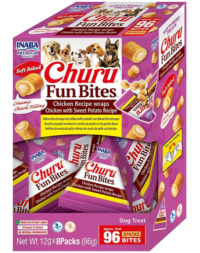 INABA Dog Churu Fun Bites Chicken with Sweet Potato 8x12g kana- ja bataadipaketid koertele