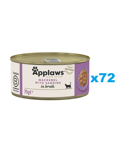 APPLAWS Cat Adult Mackerel with Sardine in Broth makrela i sardynka w bulionie 72x70 g