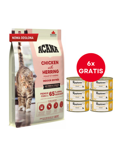 ACANA Indoor Entrée Cat 4,5 kg + APPLAWS Cat Adult Mousse Chicken mousse kanaga 6 x 70g TASUTA