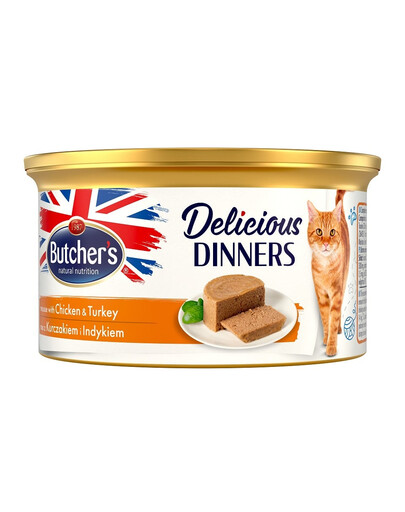 BUTCHER'S Classic Delicious Dinners konserveeritud vaht kana- ja kalkunilihaga 85 g