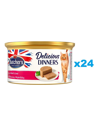 BUTCHER'S Classic Delicious Dinners z wątróbką i wołowiną mus 24x85 g