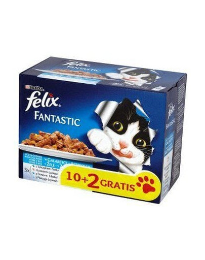 Fantastic uczta oceanu w galaretce 12x100g: tuńczyk, łosoś, dorsz, płastuga