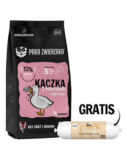 PAKA ZWIERZAKA Seventh Heaven Karma sucha Kaczka z łososiem dla szczeniąt 9 kg + Kiełbaska z wołowiny dla psa 200g GRATIS