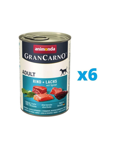 ANIMONDA GranCarno zestaw z wołowiną, łososiem i szpinakiem 6 x 400 g