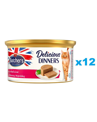BUTCHER'S Classic Delicious Dinners z wątróbką i wołowiną mus 12 x 85 g