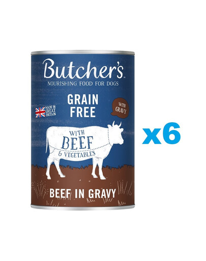 BUTCHER'S Original Recipe in Gravy, karma dla psa, kawałki z wołowiną w sosie, 6 x 400g