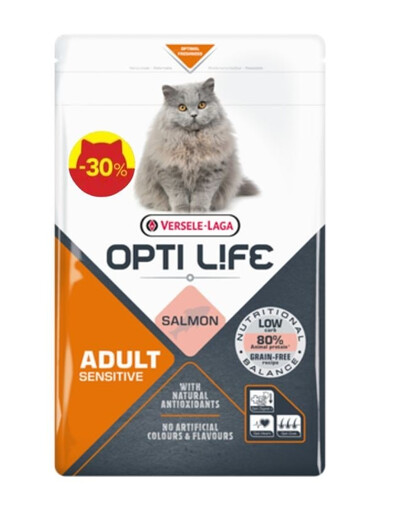 VERSELE-LAGA Opti Life Cat Adult Sensitive Salmon 1kg -30% promo tundlikele täiskasvanud kassidele