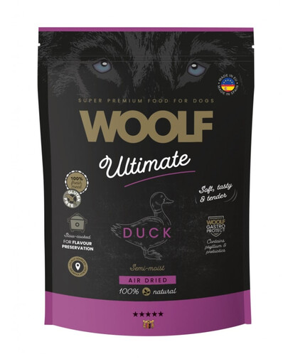 WOOLF Ultimate Soft Adult Dog Duck 1 kg teraviljavaba poolkõva toit koertele, mille koostisosaks on part