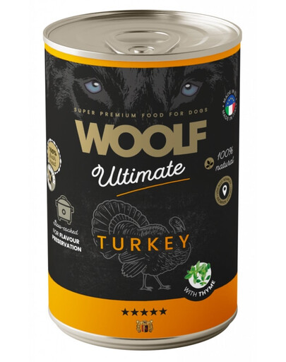 WOOLF Ultimate Adult Dog Turkey and Thyme 400g niiskeskkonna toit kalkuni ja tüümiani jaoks