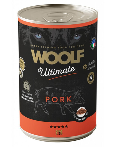 WOOLF Ultimate Adult Dog Pork and Linseed Oil 400g niiskekarma sealiha ja linaseemneõliga koertele