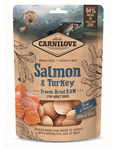 Raw Freeze-dried Snack Salmon and Turkey 60g liofilizowane kawałki łososia i indyka dla dorosłych psów