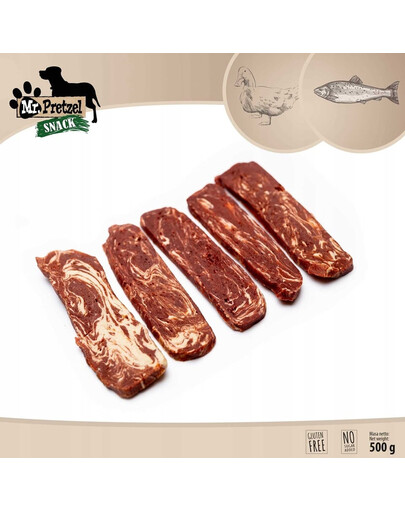 Paski z kaczki i dorsza 500 g przysmak dla psa