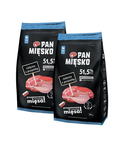 PAN MIĘSKO Cielęcina z przepiórką dla szczeniąt chrupki L 2x20 kg