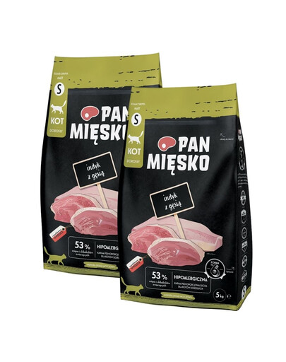 PAN MIĘSKO Indyk z gęsią dla kotów chrupki S 2x5 kg