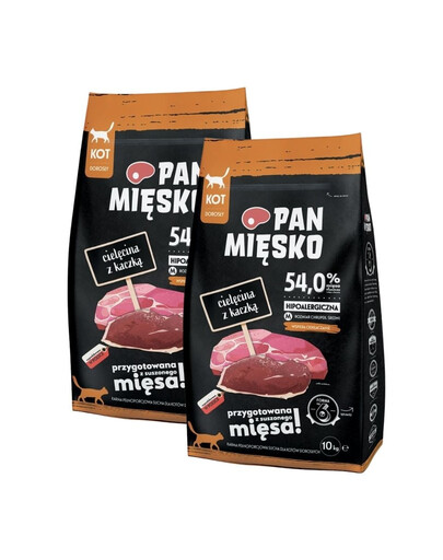 PAN MIĘSKO Cielęcina z kaczką dla kotów chrupki M 2x10 kg