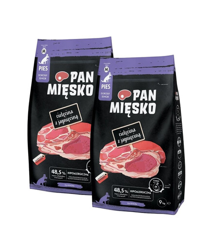 PAN MIĘSKO Cielęcina z jagnięciną dla seniorów chrupki M 2x9 kg