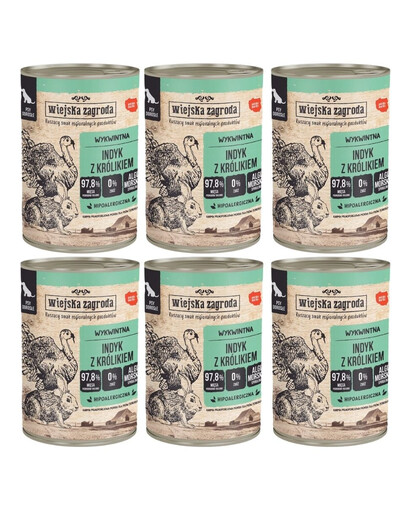 WIEJSKA ZAGRODA Indyk z królikiem mokra karma dla psów 6x400 g