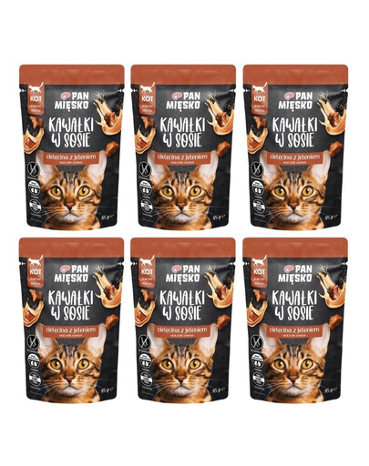 PAN MIĘSKO Kawałki w sosie Cielęcina z jeleniem mokra karma dla kotów 6x85 g