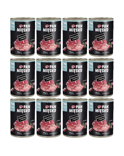 PAN MIĘSKO Wieprzowina z dzikiem mokra karma dla psów 12x400 g