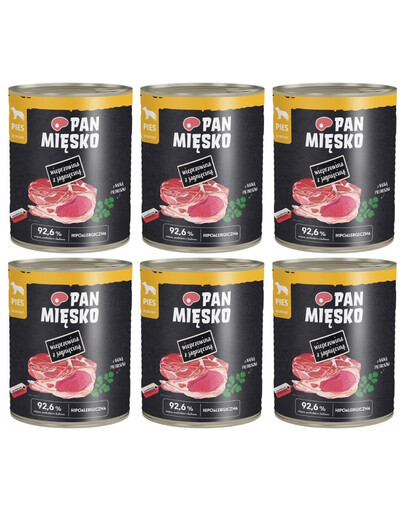 PAN MIĘSKO Wieprzowina z jagnięciną mokra karma dla psów 6x800 g