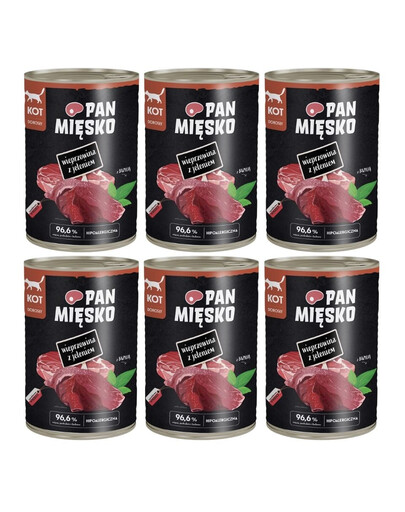 PAN MIĘSKO Wieprzowina z jeleniem mokra karma dla kotów 6x400 g