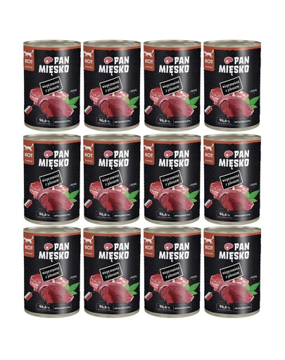 PAN MIĘSKO Wieprzowina z jeleniem mokra karma dla kotów 12x400 g