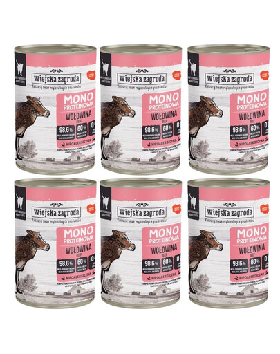WIEJSKA ZAGRODA Monobiałkowa Wołowina mokra karma dla kotów 6x400g