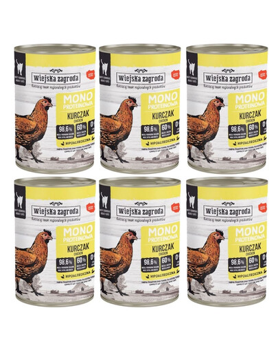 WIEJSKA ZAGRODA Monobiałkowa Kurczak mokra karma dla kotów 6x400 g