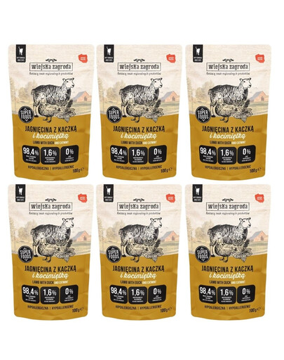 WIEJSKA ZAGRODA Superfoods Jagnięcina z kaczką i kocimiętką mokra karma dla kota 6x100 g