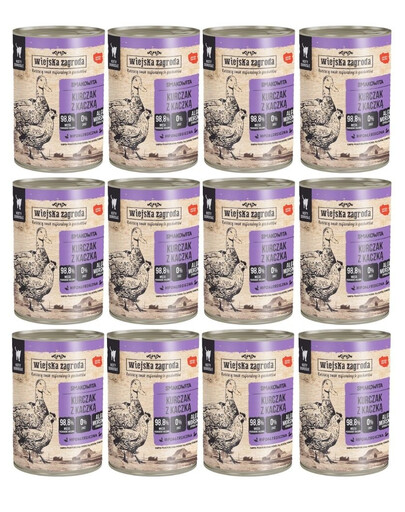 WIEJSKA ZAGRODA Kurczak z kaczką 12x400 g mokra karma dla dorosłych kotów