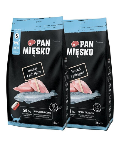 PAN MIĘSKO Kurczak z pstrągiem dla kotów chrupki S 2x1,6 kg