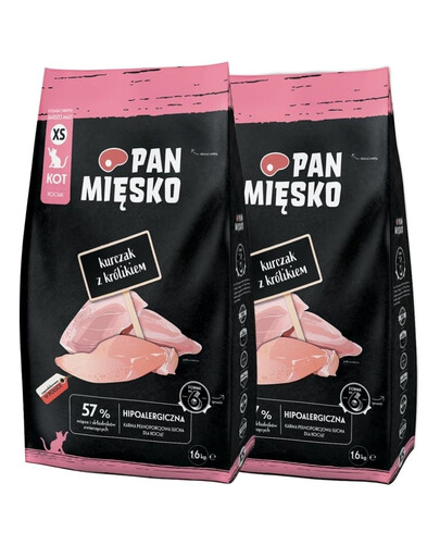 PAN MIĘSKO Kurczak z królikiem dla kociąt chrupki XS 2x1,6 kg