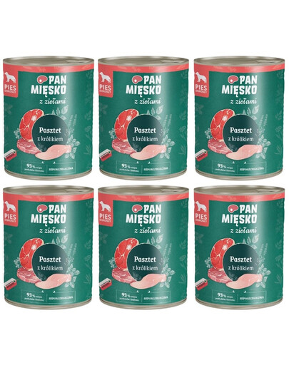PAN MIĘSKO z ziołami Pasztet z królikiem dla psów 6x800 g