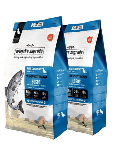 WIEJSKA ZAGRODA Monobiałkowa Łosoś dla psów chrupki S/M 2x2 kg
