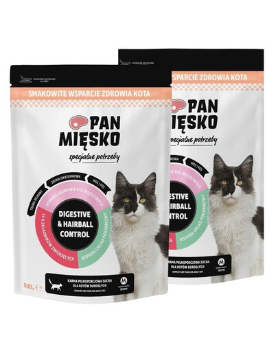 PAN MIĘSKO Specjalne potrzeby Digestive & Hairball Control dla kotów 2x800 g