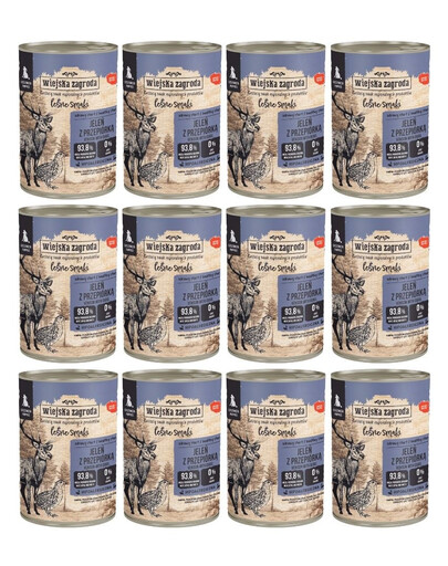 WIEJSKA ZAGRODA Leśne smaki Jeleń z przepiórką mokra karma dla szczeniąt 12x400 g