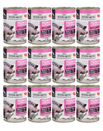 WIEJSKA ZAGRODA Wieprzowina Monobiałkowa mokra karma dla psów 12x400 g
