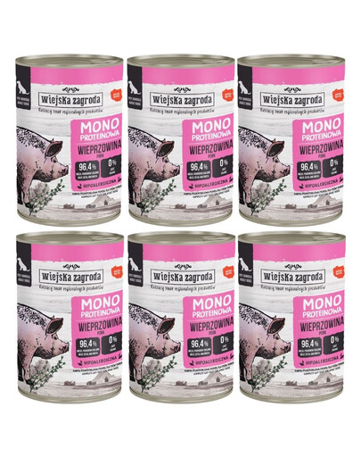 WIEJSKA ZAGRODA Wieprzowina Monobiałkowa mokra karma dla psów 6x400 g