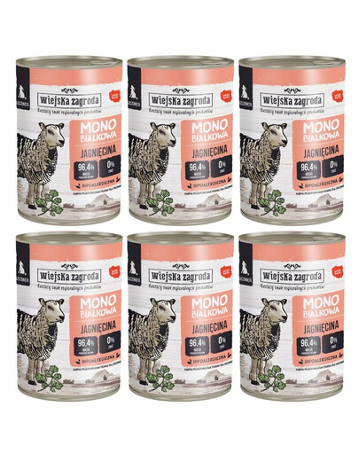 WIEJSKA ZAGRODA Jagnięcina Monobiałkowa mokra karma dla szczeniąt 6x400 g