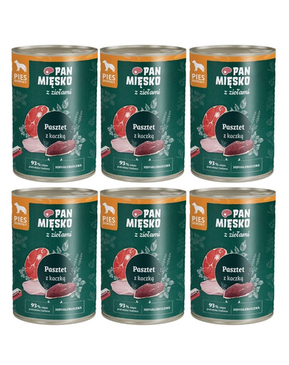 PAN MIĘSKO z ziołami Pasztet z kaczką dla psów 6x400 g
