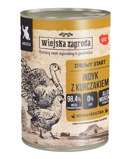 Indyk z kurczakiem 400g puszka dla kociąt