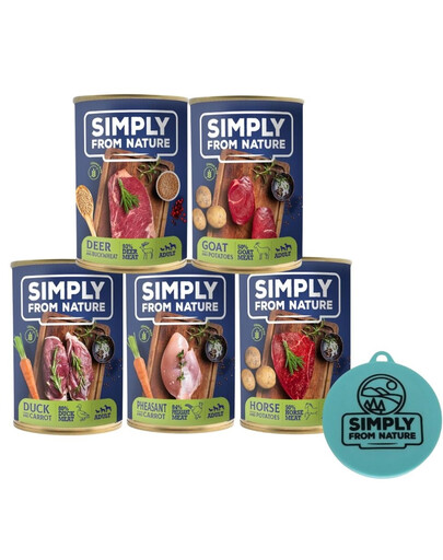 SIMPLY FROM NATURE Mokra karma dla psa mix smaków 6 x 400g + pokrywka na puszki