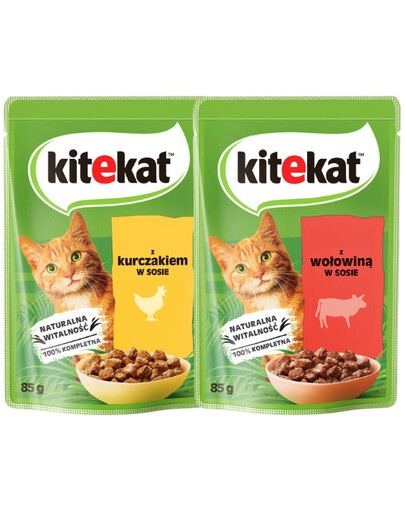 KITEKAT Mix smaków w sosie Kurczak i Wołowina 56x85 g dla dorosłych kotów