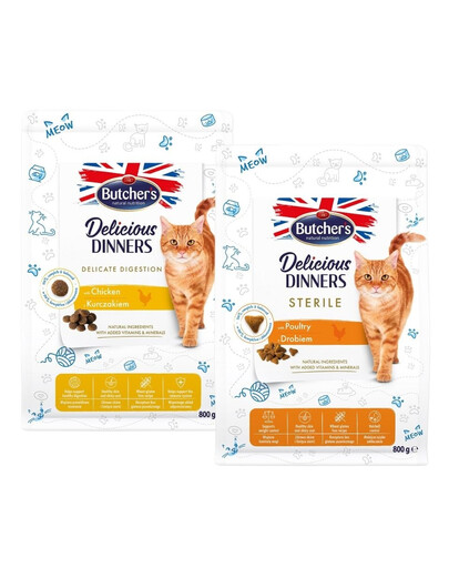 BUTCHER'S Functional Cat Indoor z drobiem 800 g + Sensitive z kurczakiem 800 g